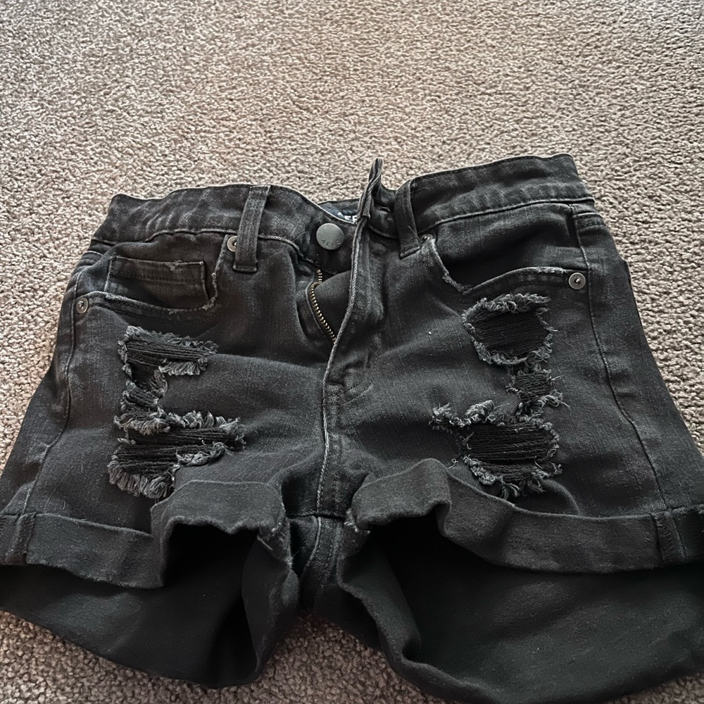 Aero black distressed shorts
